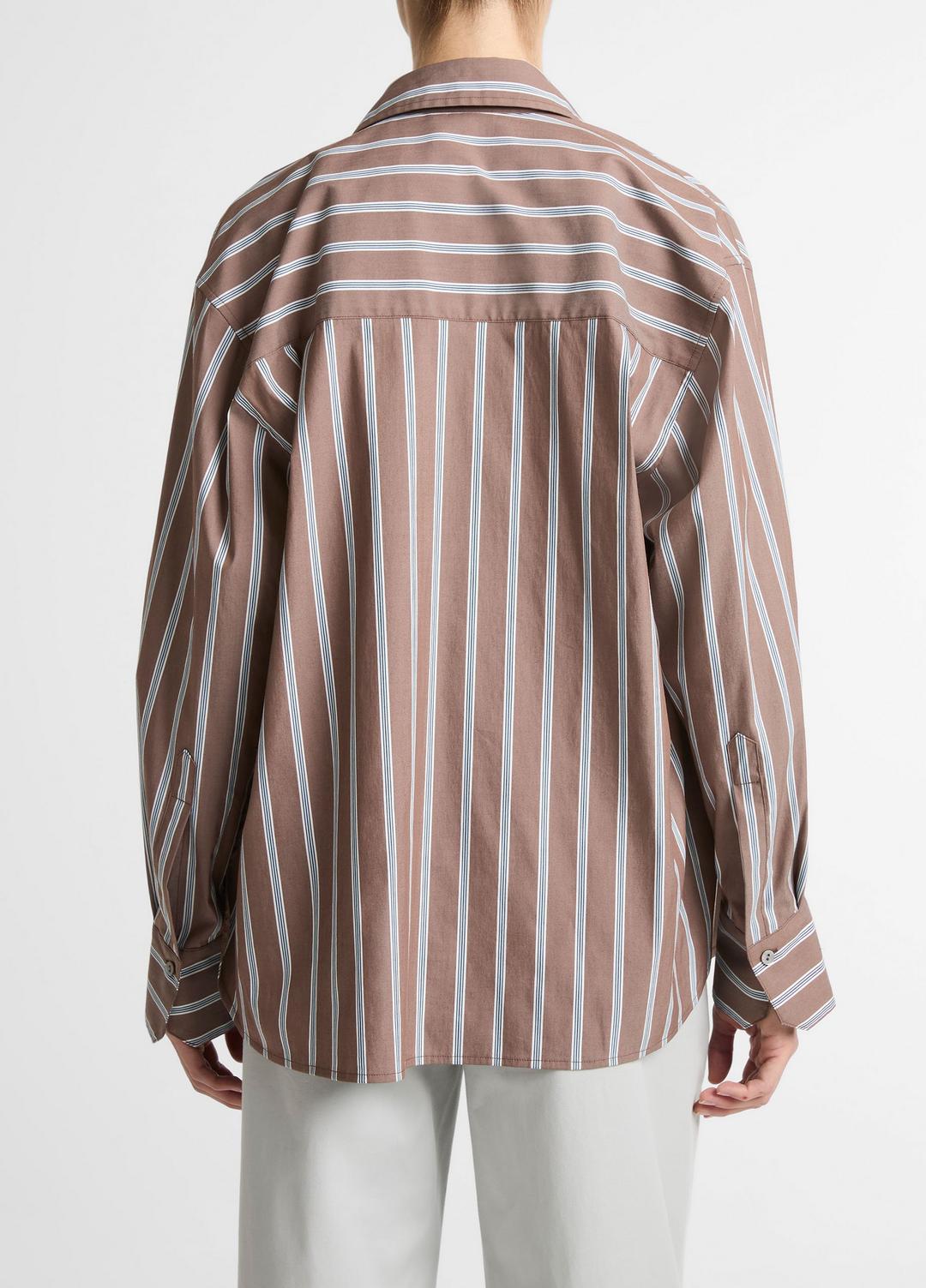 Striped Cotton-Blend Button-Front Shirt in Long Sleeve - BROWN MULTI | VINCE Women