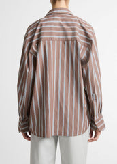 Striped Cotton-Blend Button-Front Shirt in Long Sleeve - BROWN MULTI | VINCE Women