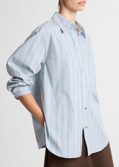 Striped Cotton-Blend Button-Front Shirt in Long Sleeve - DEL MAR MULTI | VINCE Women