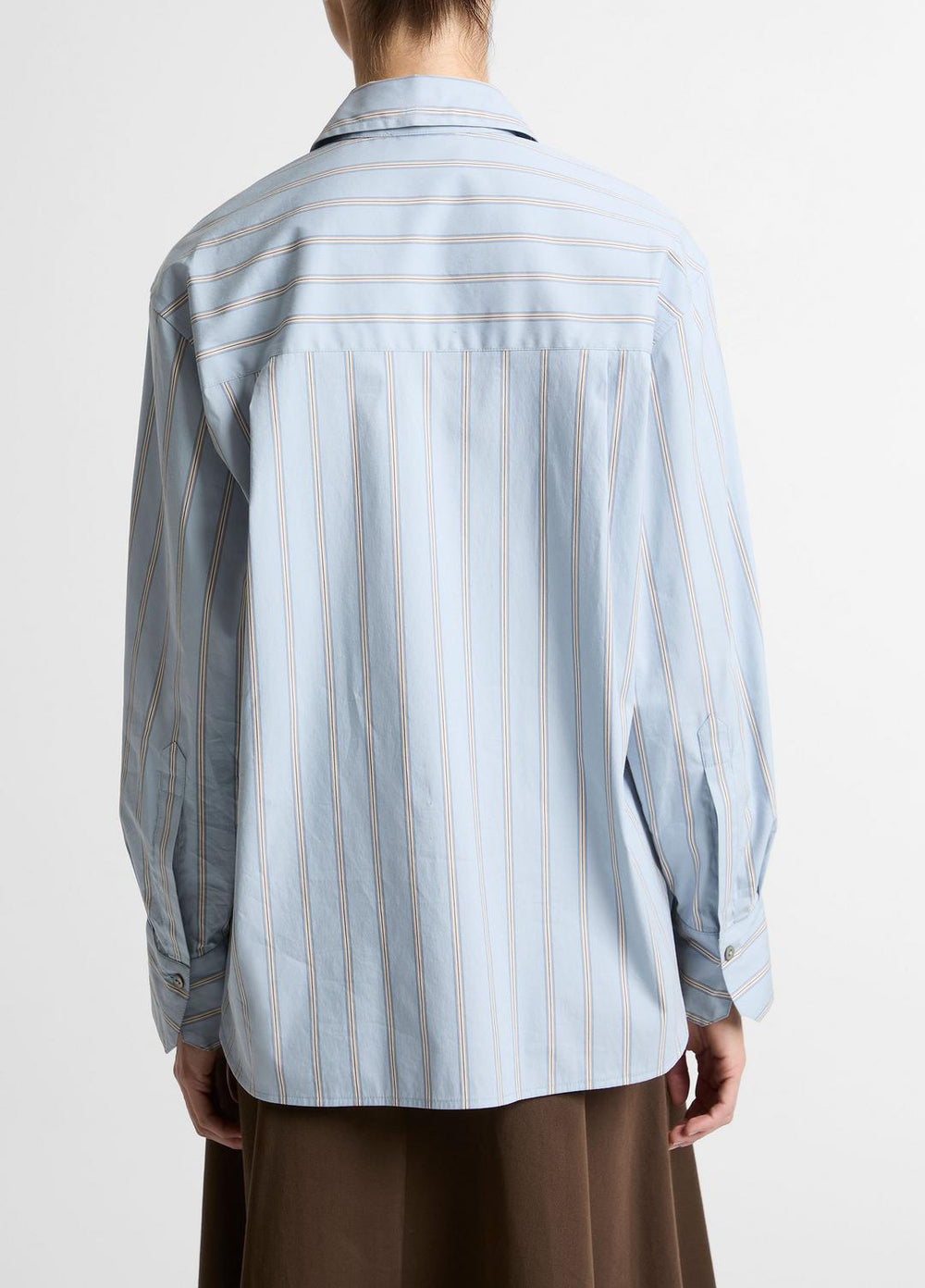 Striped Cotton-Blend Button-Front Shirt in Long Sleeve - DEL MAR MULTI | VINCE Women