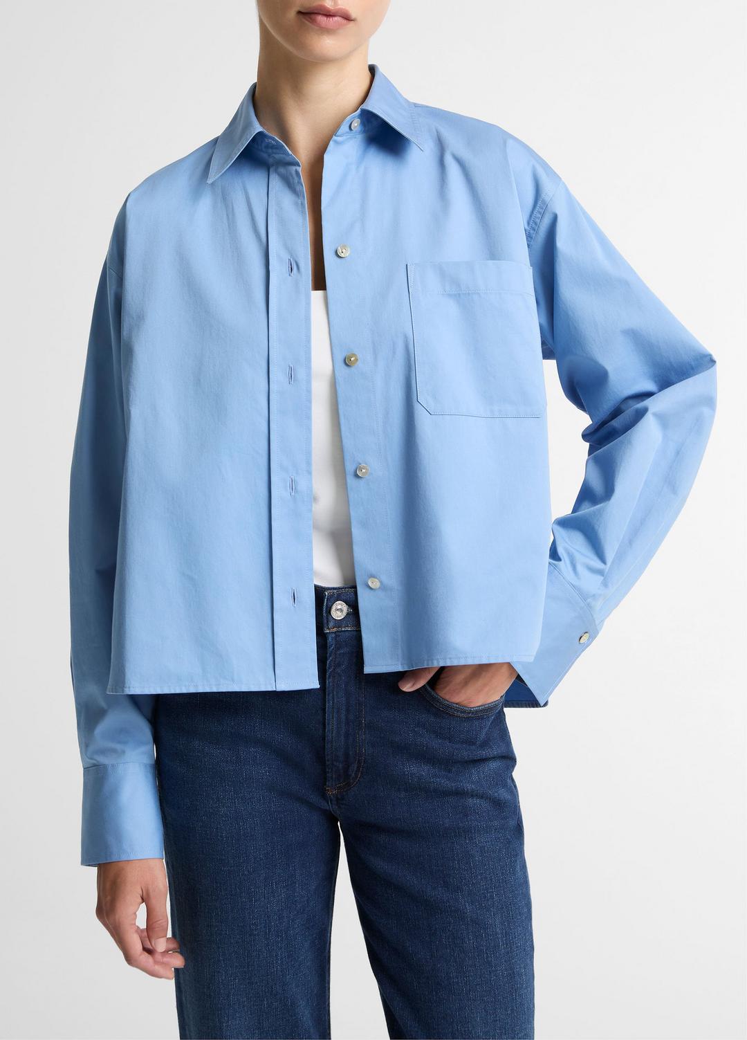 Cotton Cropped Button-Front Shirt  in Long Sleeve - HYDRA | VINCE Women