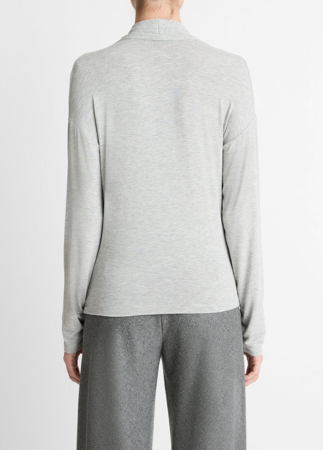 Relaxed Fixed-Wrap Jersey Top in Long Sleeve - HEATHER PALE GREY | VINCE Women