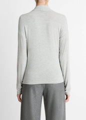 Relaxed Fixed-Wrap Jersey Top in Long Sleeve - HEATHER PALE GREY | VINCE Women