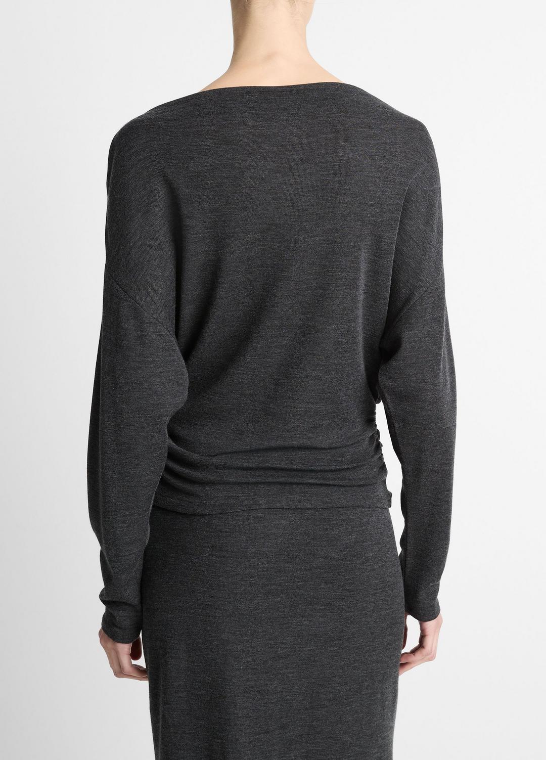 Draped Wool-Blend Slash-Neck Top in Long Sleeve - DARK HEATHER GREY | VINCE Women