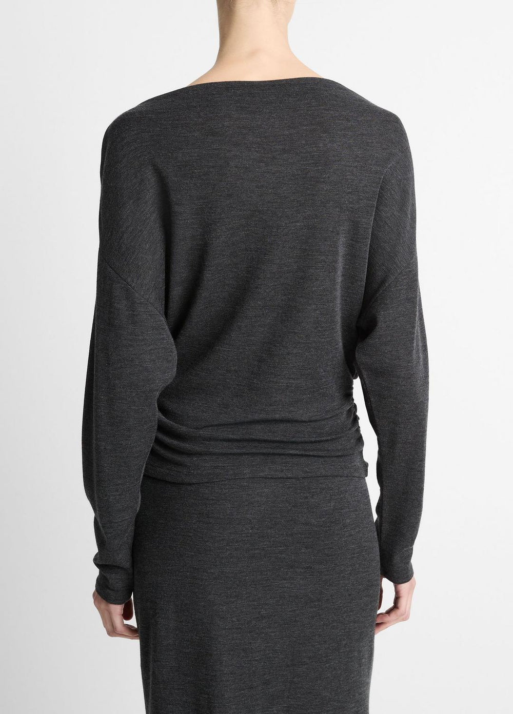 Draped Wool-Blend Slash-Neck Top in Long Sleeve - DARK HEATHER GREY | VINCE Women