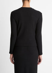 Cozy Rib High V-Neck Top in Long Sleeve - BLACK | VINCE Women