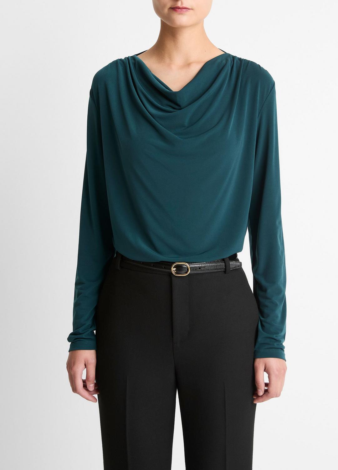 Matte Jersey Cowl-Neck Top in Long Sleeve - JUNIPER | VINCE Women