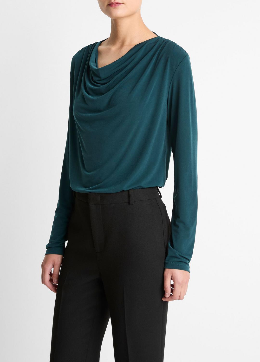 Matte Jersey Cowl-Neck Top in Long Sleeve - JUNIPER | VINCE Women