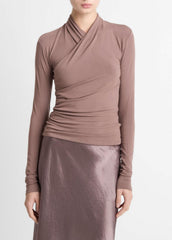 Fixed Wrap Long-Sleeve Top in Long Sleeve - SMOKY BERRY | VINCE Women