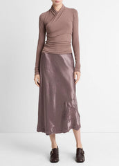 Fixed Wrap Long-Sleeve Top in Long Sleeve - SMOKY BERRY | VINCE Women