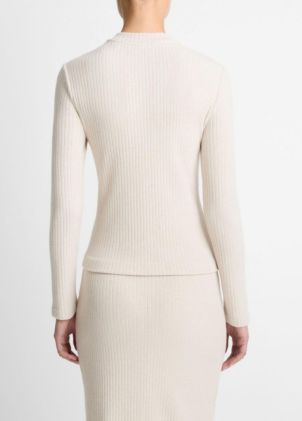 Cozy Rib High V-Neck Top in Long Sleeve - HEATHER CREAM OAT | VINCE Women