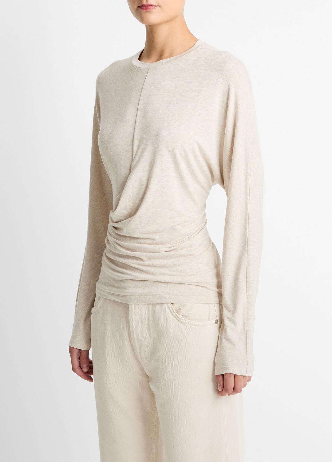Fixed-Drape Long-Sleeve T-Shirt in Long Sleeve - HEATHER CREAM OAT | VINCE Women