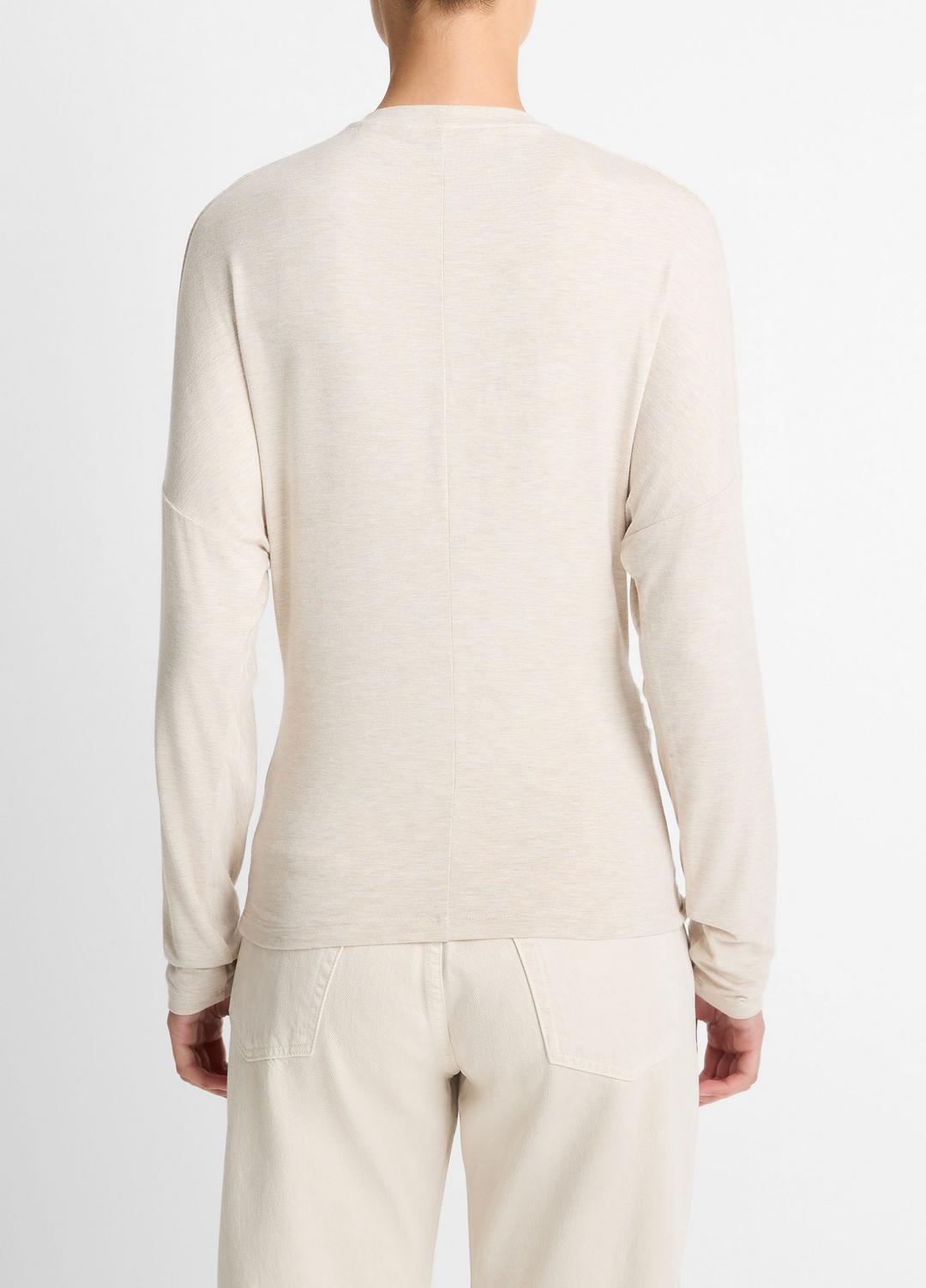 Fixed-Drape Long-Sleeve T-Shirt in Long Sleeve - HEATHER CREAM OAT | VINCE Women