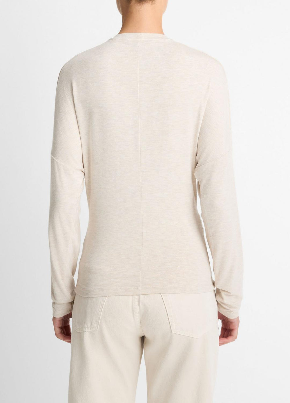 Fixed-Drape Long-Sleeve T-Shirt in Long Sleeve - HEATHER CREAM OAT | VINCE Women