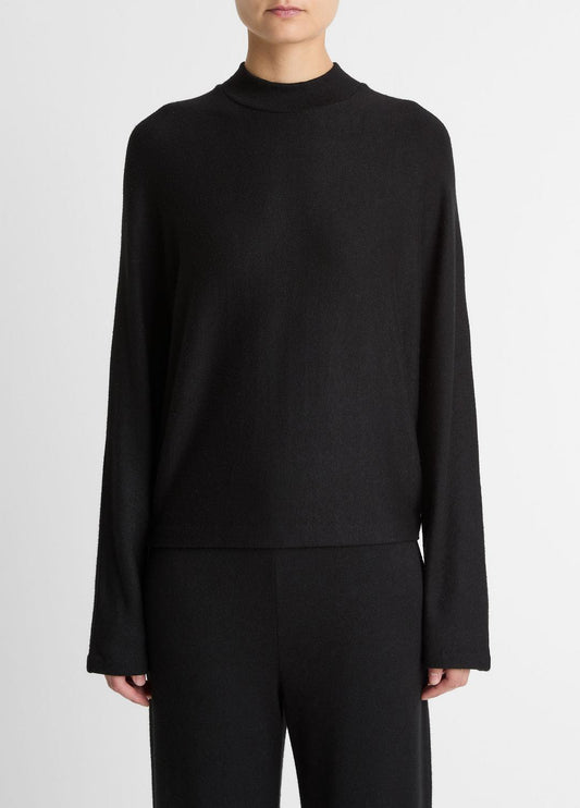 Cozy Dolman-Sleeve Mock-Neck Top in Long Sleeve - BLACK | VINCE Women