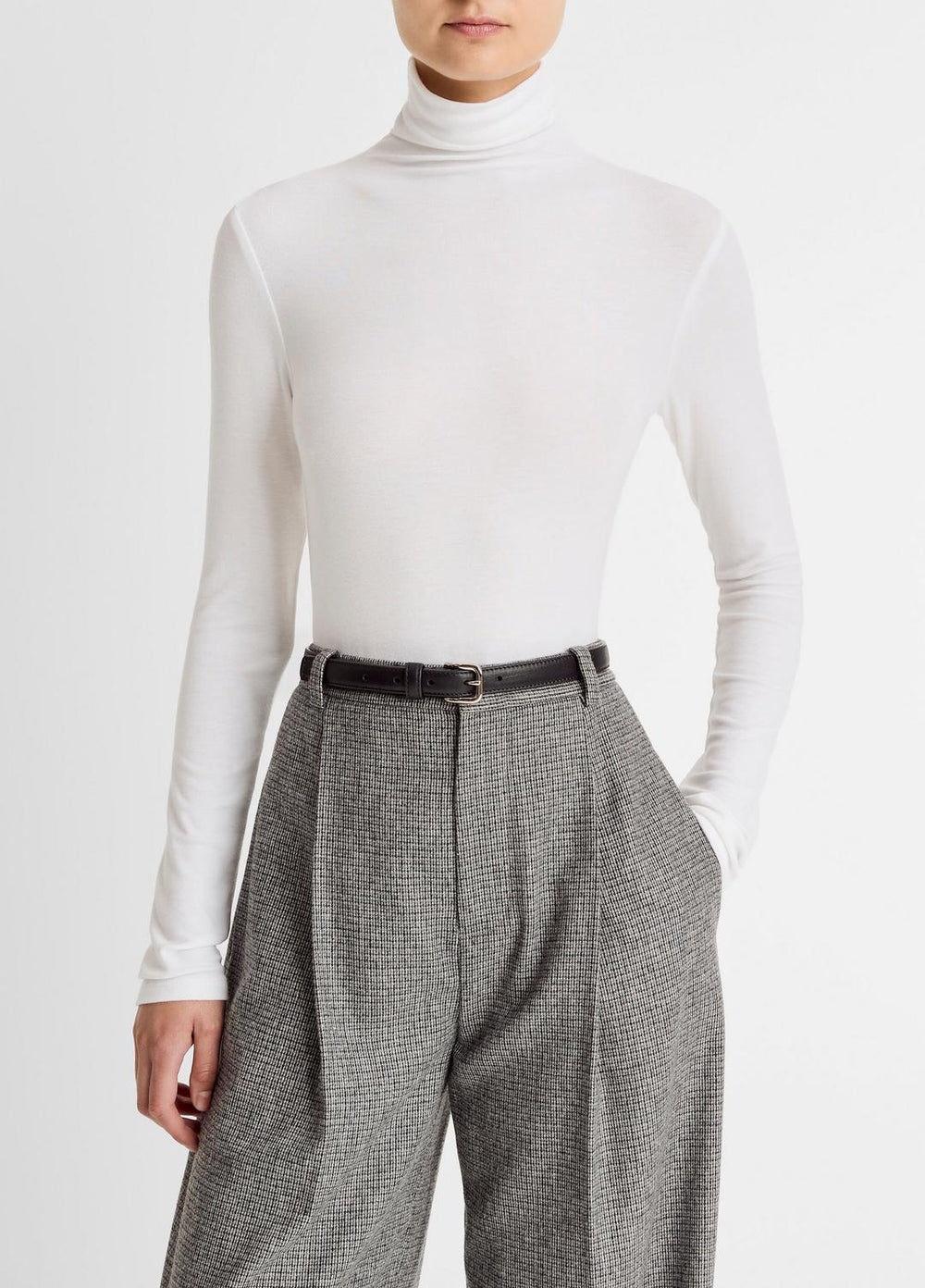 Essential Long-Sleeve Turtleneck Top in Long Sleeve - OFF WHITE | VINCE Women