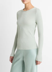 Ribbed Pima Cotton Long-Sleeve T-Shirt in Long Sleeve - LIGHT ALOE STONE | VINCE Women