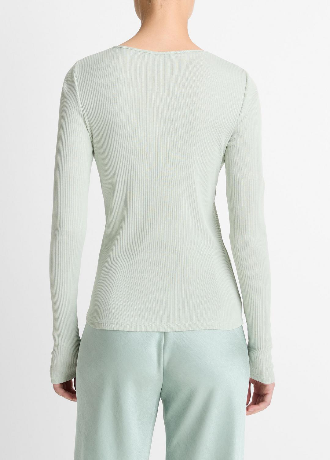 Ribbed Pima Cotton Long-Sleeve T-Shirt in Long Sleeve - LIGHT ALOE STONE | VINCE Women
