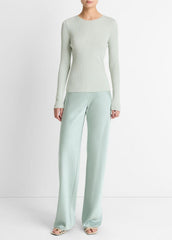 Ribbed Pima Cotton Long-Sleeve T-Shirt in Long Sleeve - LIGHT ALOE STONE | VINCE Women