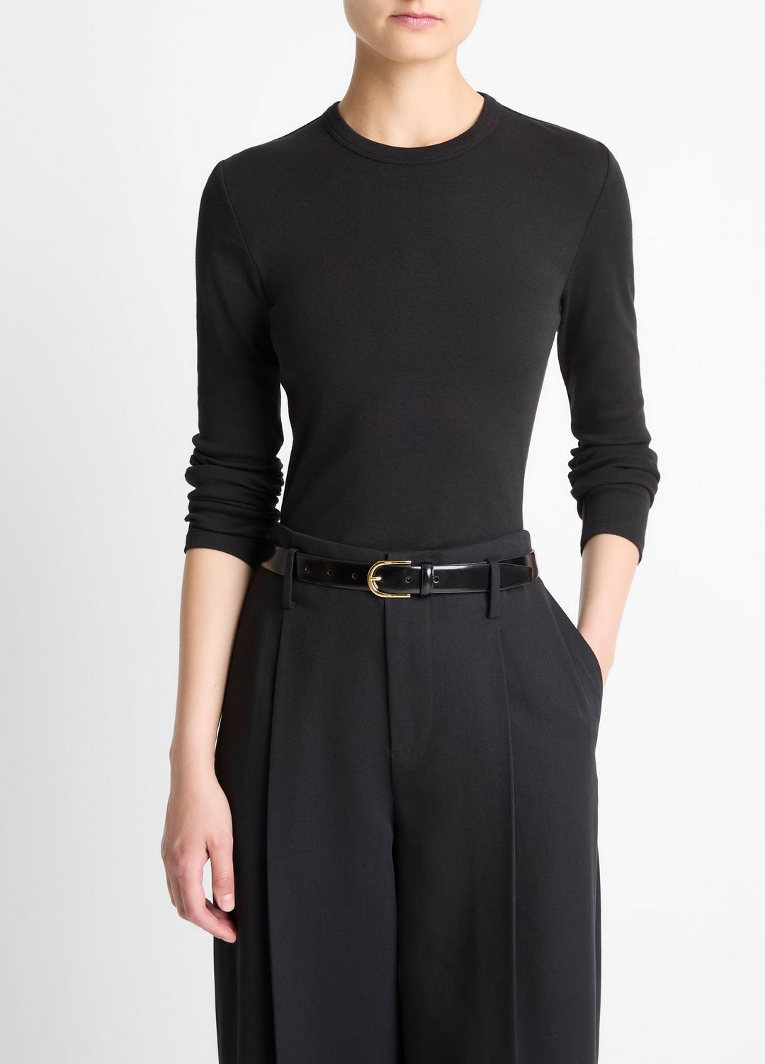 Essential Pima Cotton-Blend Long-Sleeve T-Shirt in Long Sleeve - BLACK | VINCE Women