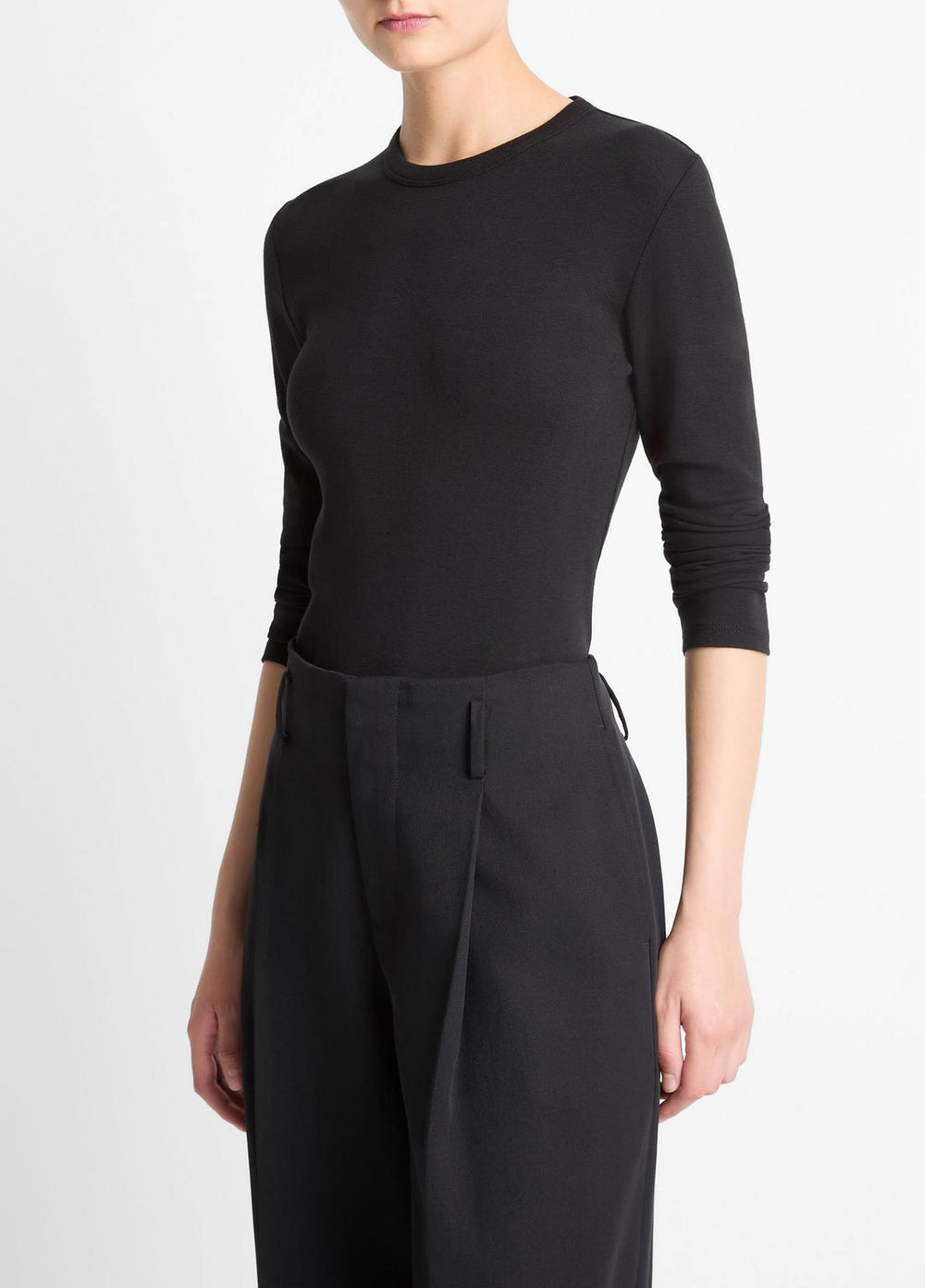 Essential Pima Cotton-Blend Long-Sleeve T-Shirt in Long Sleeve - BLACK | VINCE Women