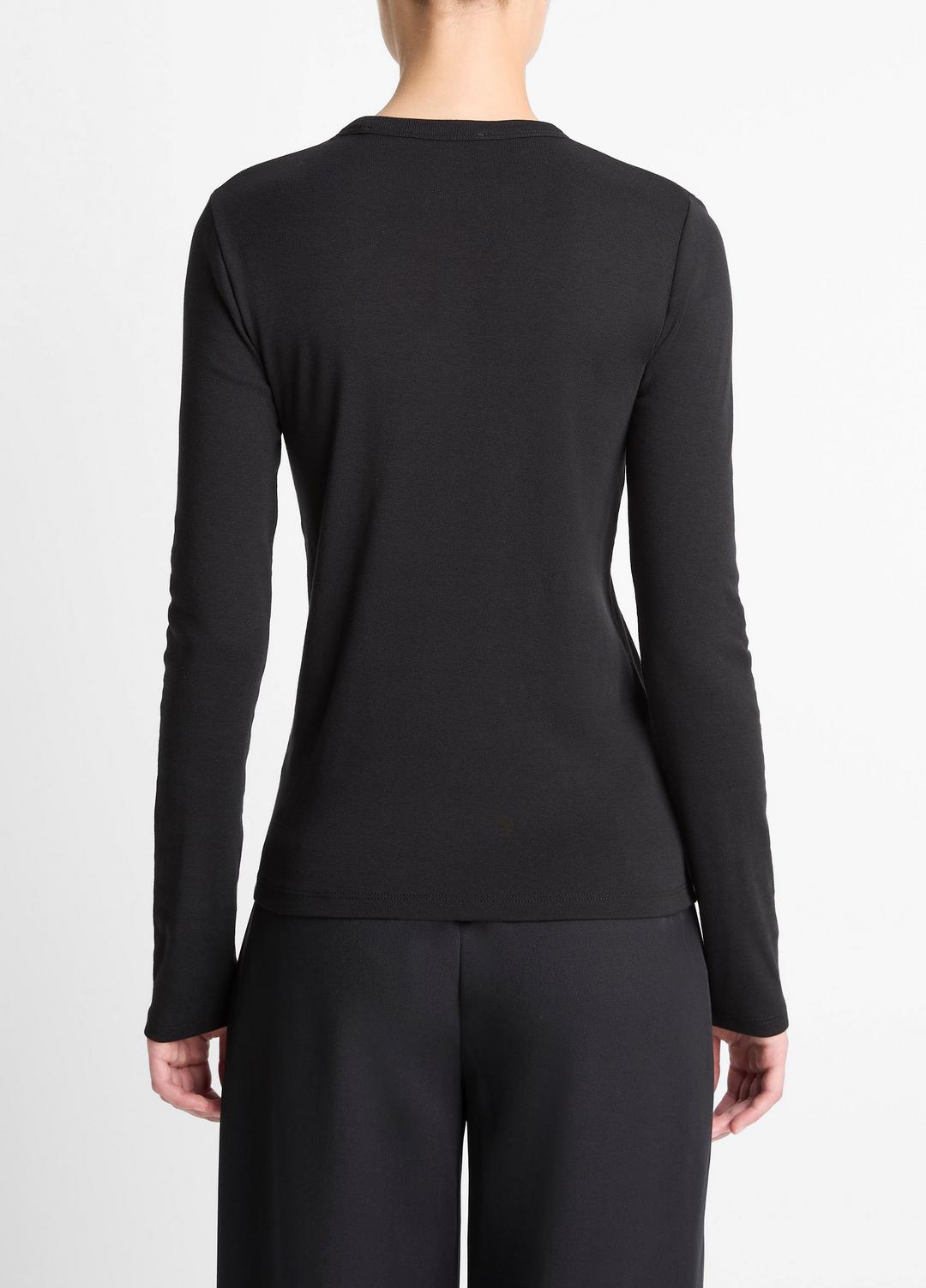 Essential Pima Cotton-Blend Long-Sleeve T-Shirt in Long Sleeve - BLACK | VINCE Women