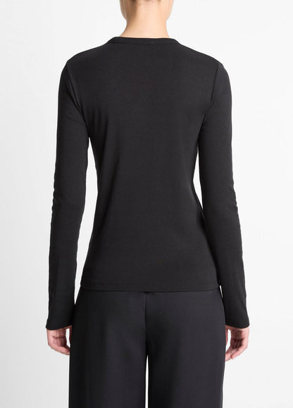 Essential Pima Cotton-Blend Long-Sleeve T-Shirt in Long Sleeve - BLACK | VINCE Women