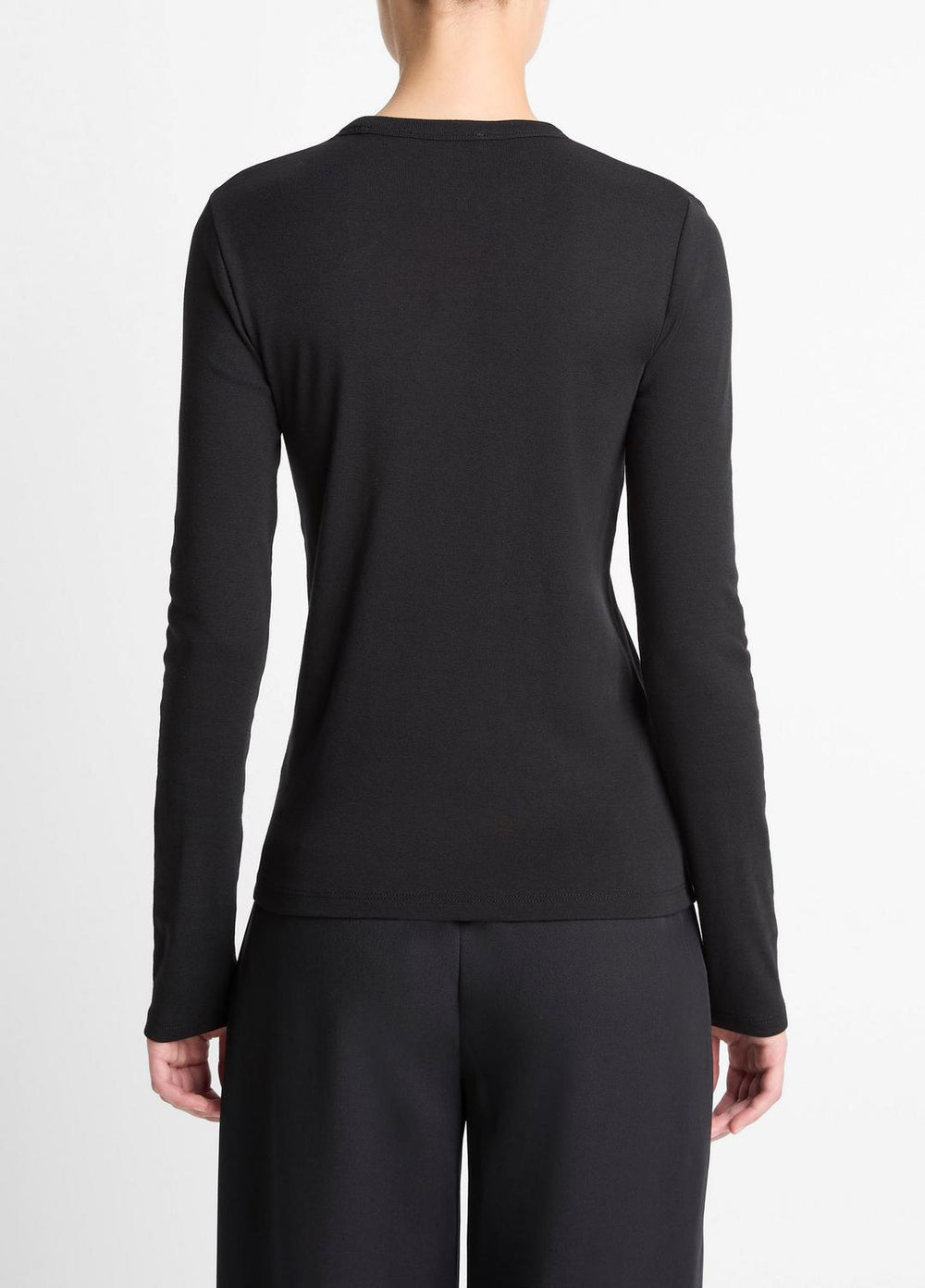 Essential Pima Cotton-Blend Long-Sleeve T-Shirt in Long Sleeve - BLACK | VINCE Women