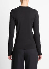 Essential Pima Cotton-Blend Long-Sleeve T-Shirt in Long Sleeve - BLACK | VINCE Women