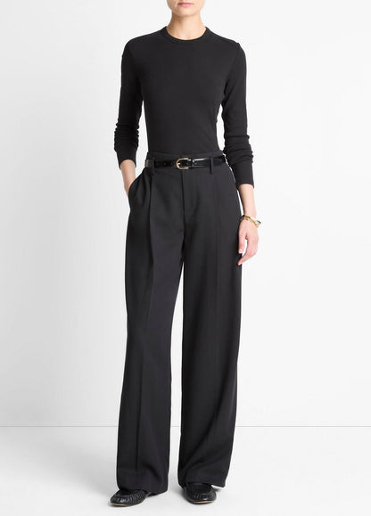 Essential Pima Cotton-Blend Long-Sleeve T-Shirt in Long Sleeve - BLACK | VINCE Women