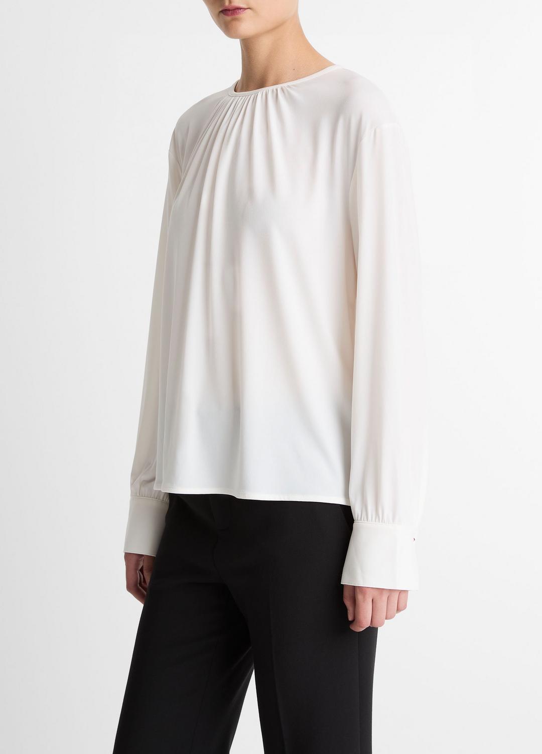 Matte Jersey Gathered Blouse in Long Sleeve - OFF WHITE | VINCE Women