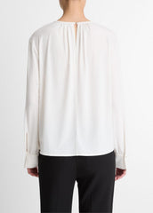 Matte Jersey Gathered Blouse in Long Sleeve - OFF WHITE | VINCE Women