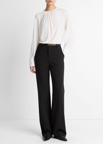 Matte Jersey Gathered Blouse in Long Sleeve - OFF WHITE | VINCE Women
