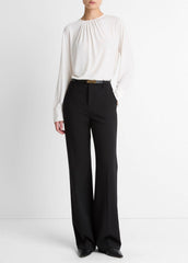 Matte Jersey Gathered Blouse in Long Sleeve - OFF WHITE | VINCE Women