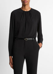 Matte Jersey Gathered Blouse in Long Sleeve - BLACK | VINCE Women