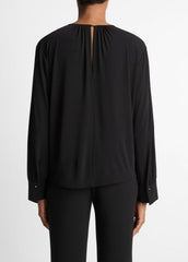 Matte Jersey Gathered Blouse in Long Sleeve - BLACK | VINCE Women