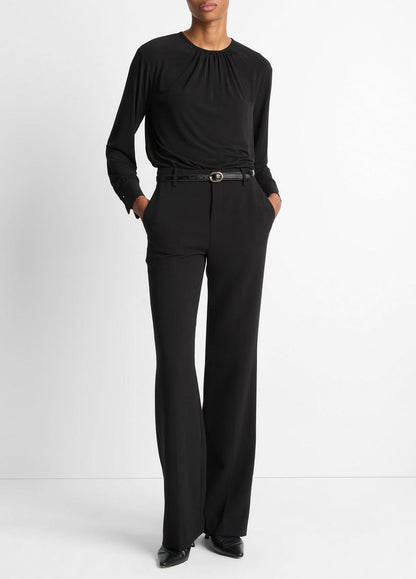 Matte Jersey Gathered Blouse in Long Sleeve - BLACK | VINCE Women