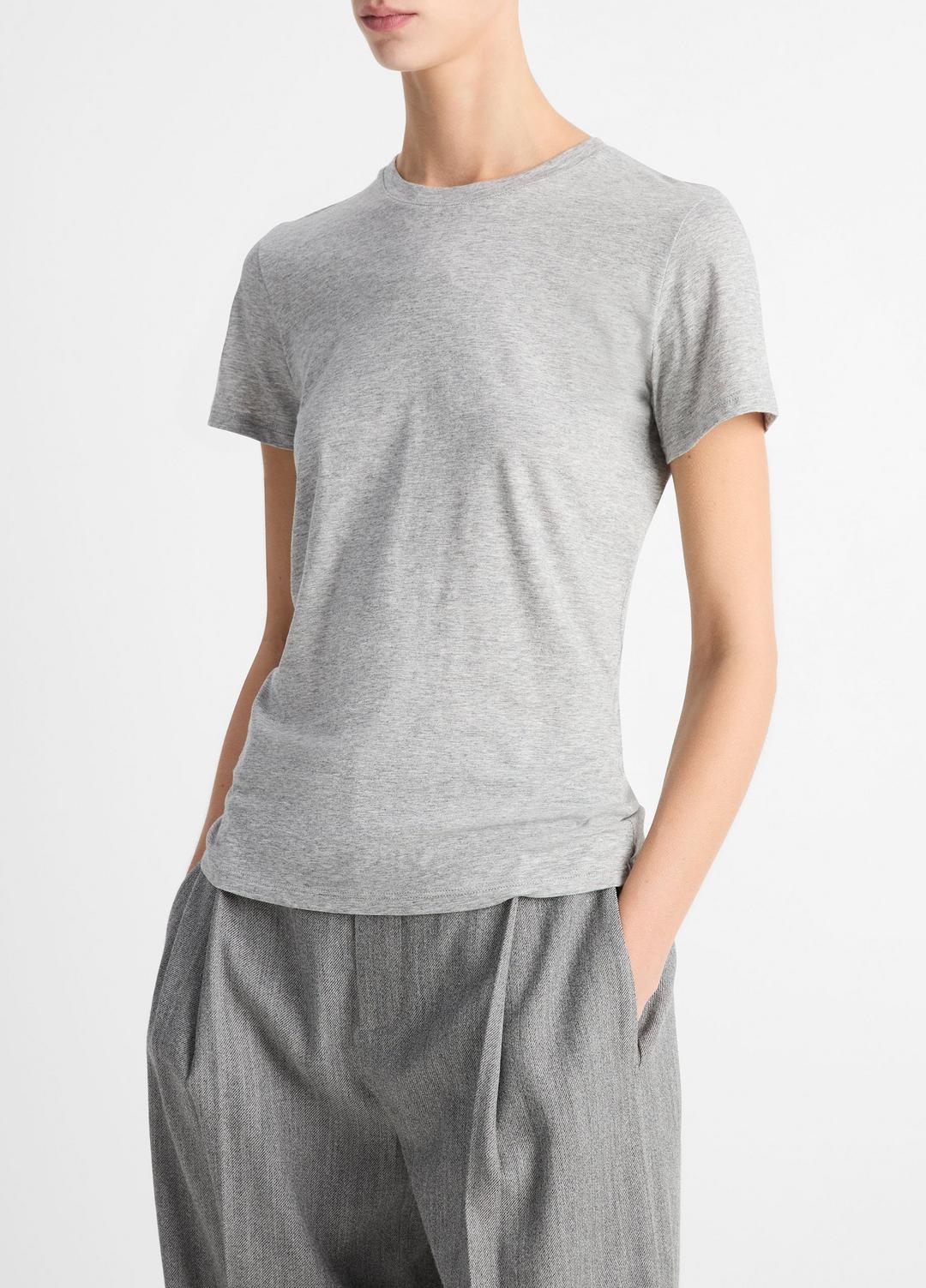 Essential Pima Cotton Crew Neck T-Shirt in Short Sleeve - HEATHER GREY | VINCE Women