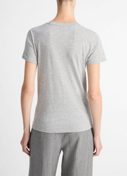 Essential Pima Cotton Crew Neck T-Shirt in Short Sleeve - HEATHER GREY | VINCE Women