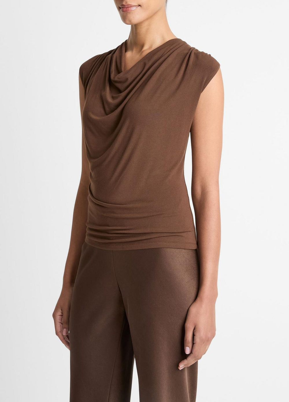 Jersey Draped Cowl-Neck Top in Tank Tops - ESPRESSO | VINCE Women