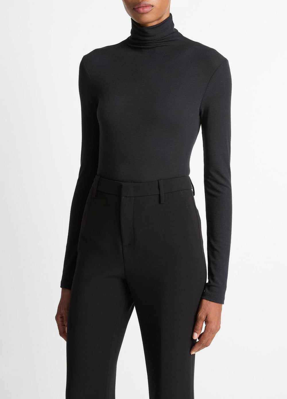 Essential Long-Sleeve Turtleneck Top in Long Sleeve - BLACK | VINCE Women