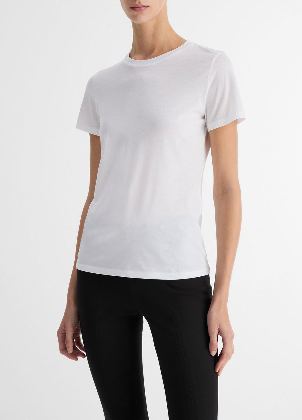 Essential Pima Cotton Crew Neck T-Shirt in Short Sleeve - OPTIC WHITE | VINCE Women