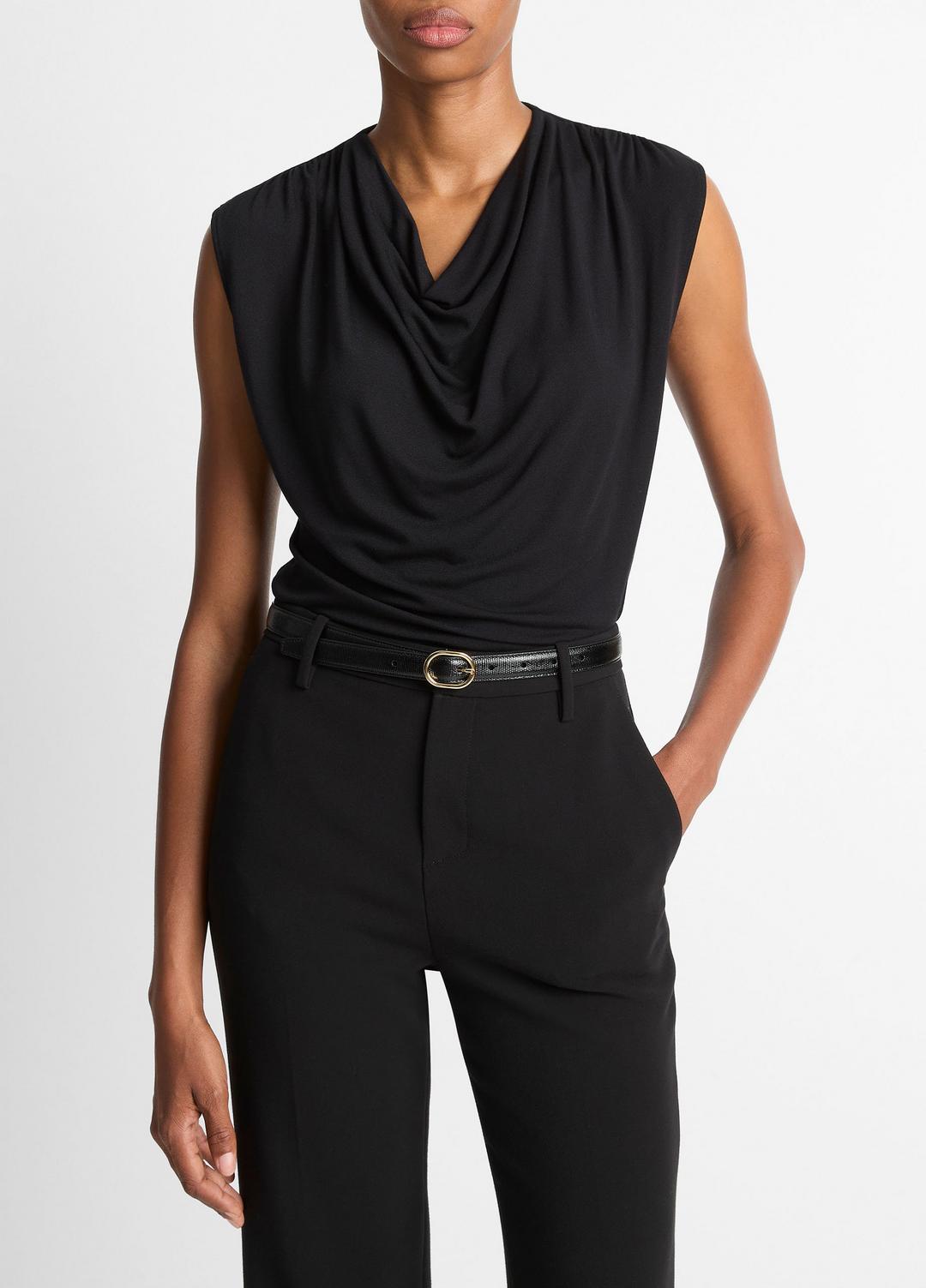 Jersey Draped Cowl-Neck Top in Tank Tops - BLACK | VINCE Women