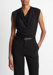 Jersey Draped Cowl-Neck Top in Tank Tops - BLACK | VINCE Women