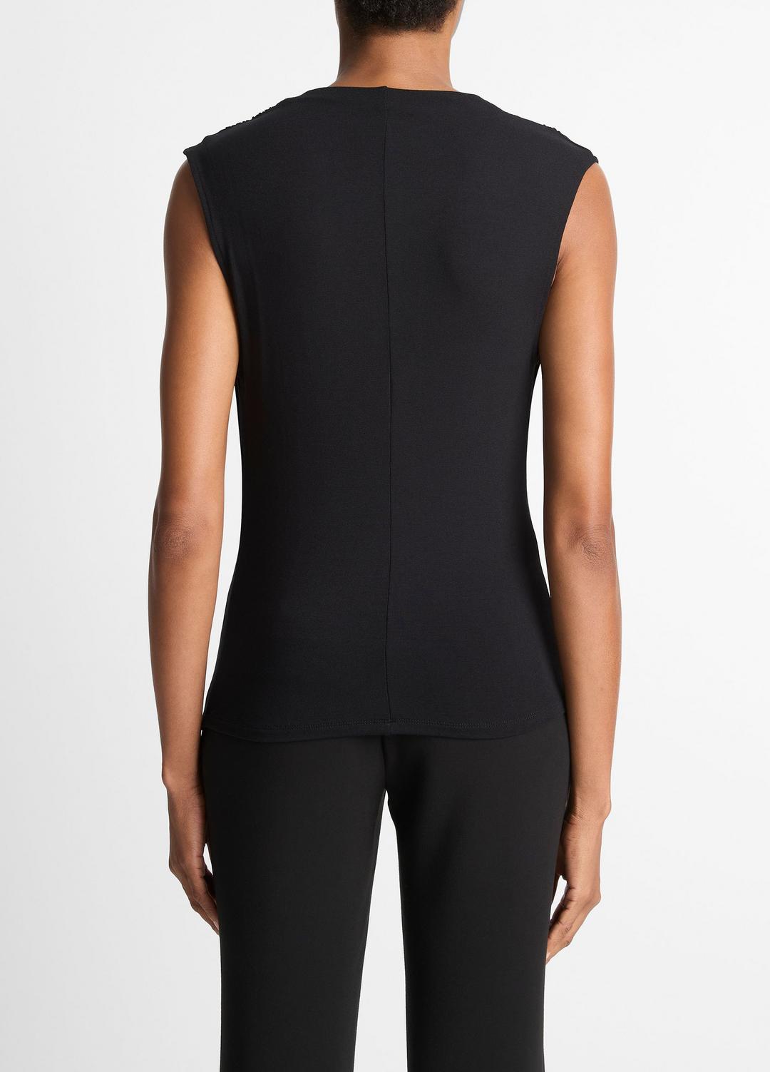 Jersey Draped Cowl-Neck Top in Tank Tops - BLACK | VINCE Women