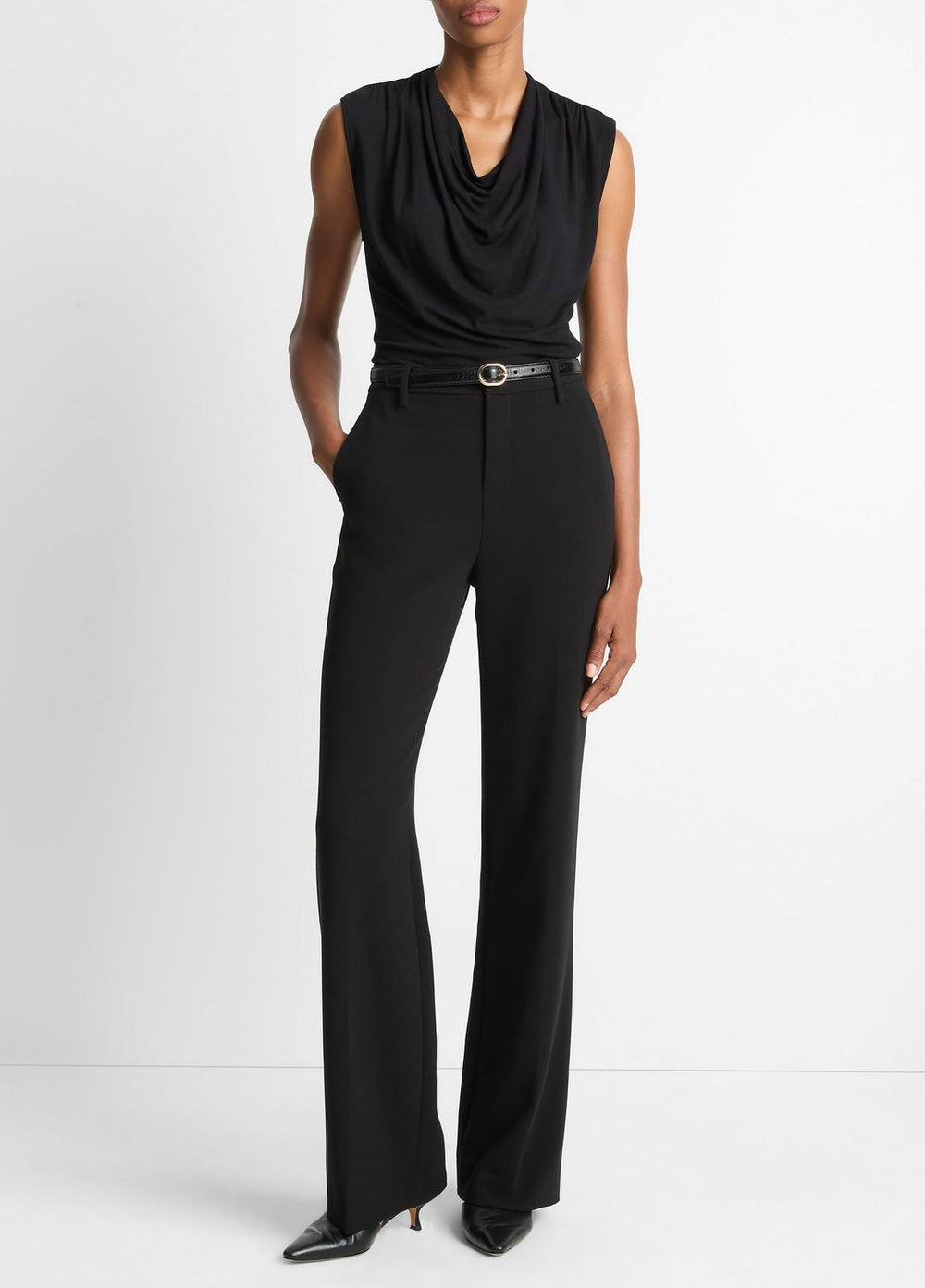 Jersey Draped Cowl-Neck Top in Tank Tops - BLACK | VINCE Women