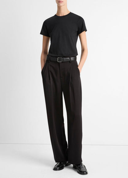 Essential Pima Cotton Crew Neck T-Shirt in Short Sleeve - BLACK | VINCE Women