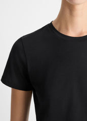 Essential Pima Cotton Crew Neck T-Shirt in Short Sleeve - BLACK | VINCE Women