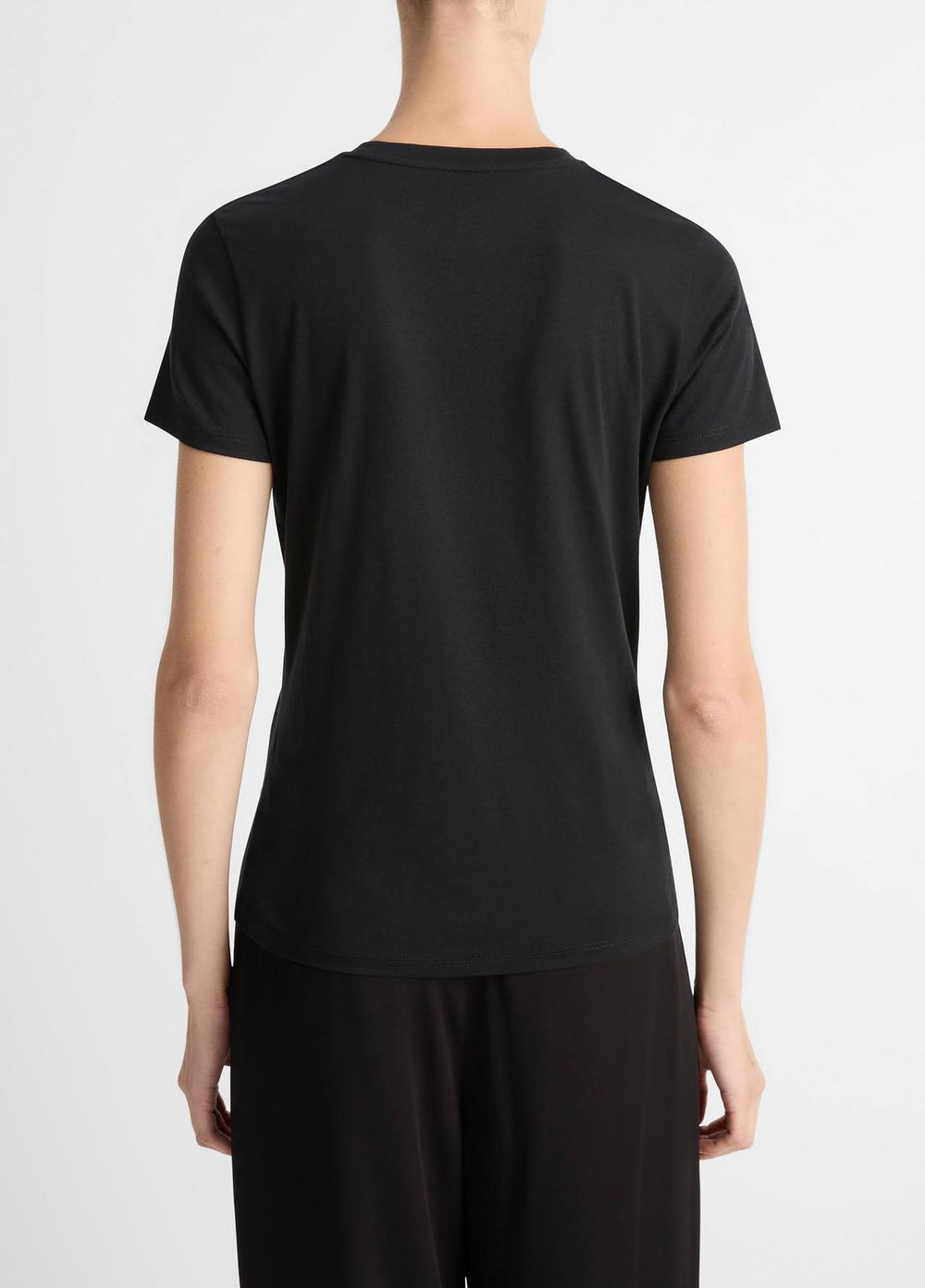 Essential Pima Cotton Crew Neck T-Shirt in Short Sleeve - BLACK | VINCE Women