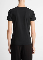 Essential Pima Cotton Crew Neck T-Shirt in Short Sleeve - BLACK | VINCE Women